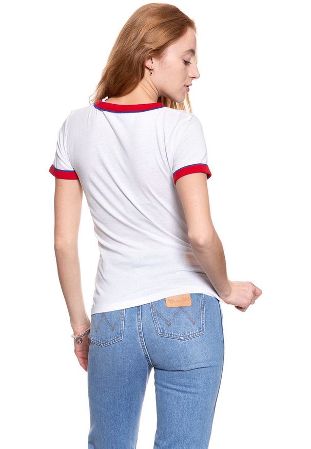 Wrangler - WRANGLER T SHIRT DAMSKI RINGER TEE WHITE W710SEV12 112130909. Wzór: nadruk
