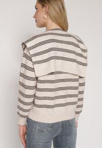 Born2be - Beżowy Kardigan w Paski z Domieszką Wełny z Dodatkową Narzutką Fedina. Kolor: beżowy. Materiał: wełna. Długość rękawa: długi rękaw. Długość: długie. Wzór: paski. Styl: klasyczny, elegancki #5