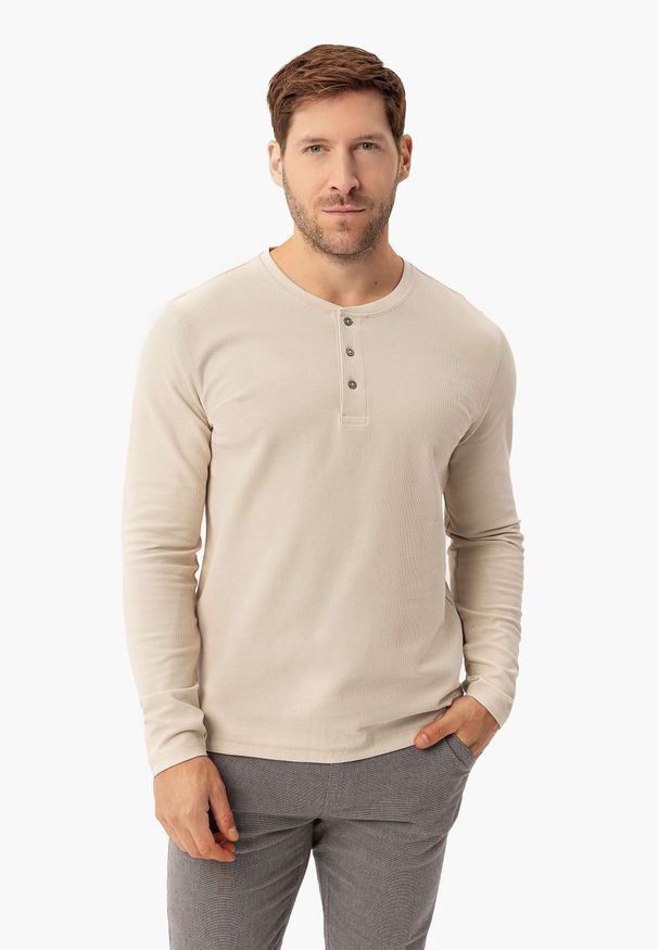 Volcano - Longsleeve ze strukturą L-ONYX. Okazja: na co dzień. Typ kołnierza: typu henley. Materiał: dzianina, bawełna, materiał. Długość rękawa: długi rękaw. Długość: długie. Styl: casual, elegancki, klasyczny