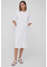 Armani Exchange sukienka bawełniana kolor biały mini oversize. Kolor: biały. Materiał: bawełna. Długość rękawa: krótki rękaw. Typ sukienki: oversize. Długość: mini