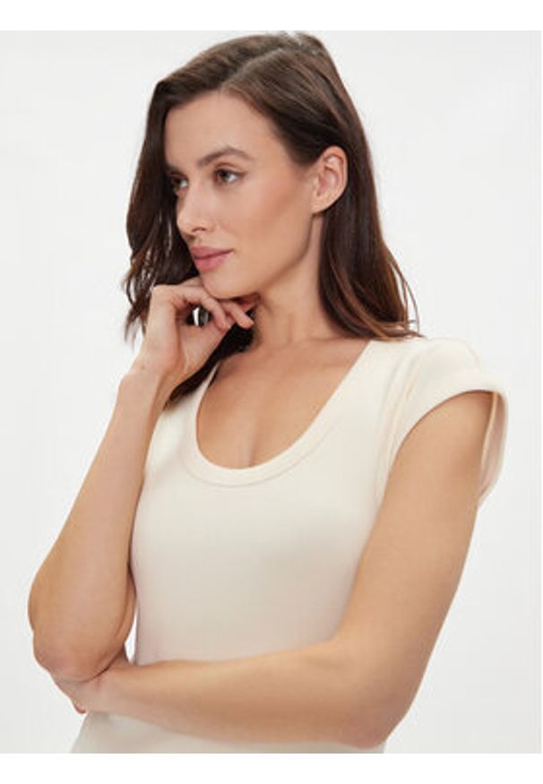 TOMMY HILFIGER - Tommy Hilfiger Sukienka letnia WW0WW41273 Beżowy Slim Fit. Kolor: beżowy. Materiał: bawełna. Sezon: lato