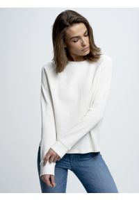 Big-Star - Bluzka damska longsleeve biała Zendaya 100. Okazja: na co dzień. Kolor: biały. Materiał: jeans, dzianina. Długość rękawa: długi rękaw. Styl: casual, elegancki #4