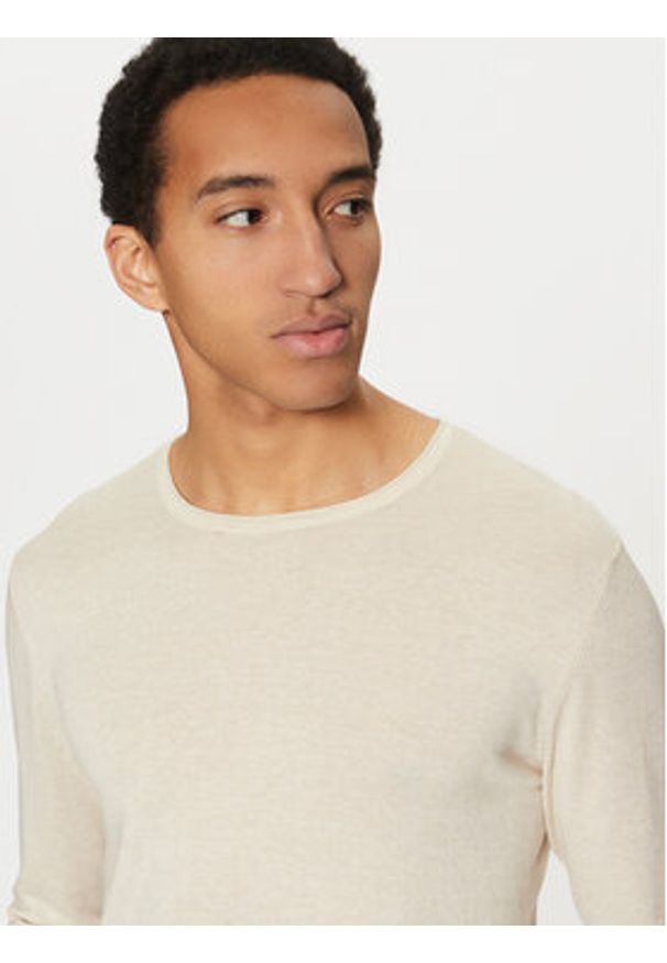Selected Homme Sweter 16079774 Beżowy Regular Fit. Kolor: beżowy. Materiał: bawełna