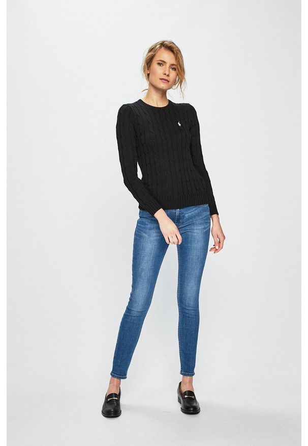Polo Ralph Lauren - Sweter. Typ kołnierza: polo. Kolor: czarny. Materiał: dzianina, materiał