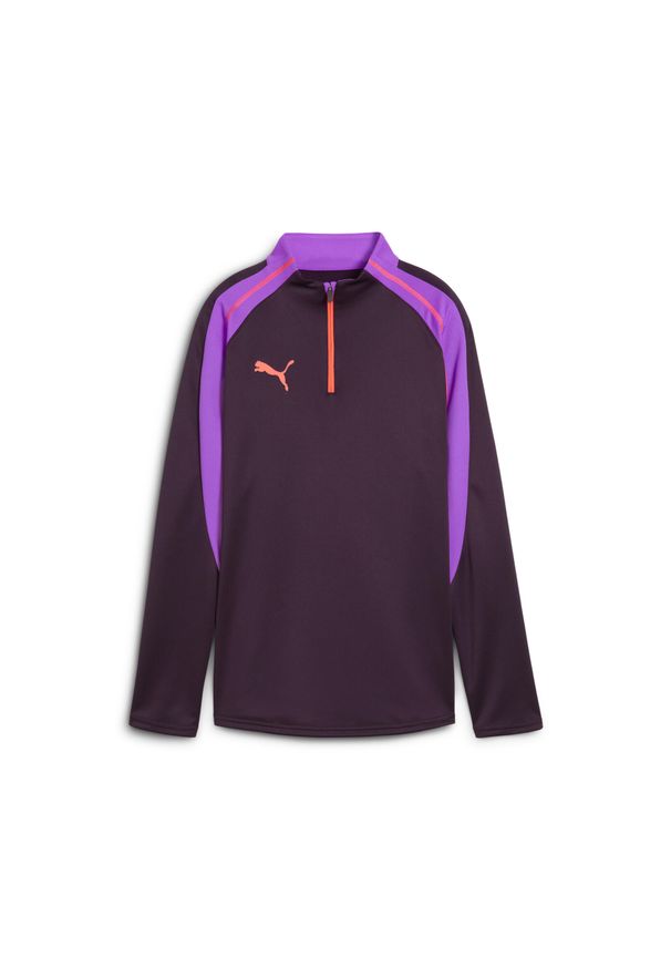 Puma - Damska bluza piłkarska z zamkiem 1/4 individualBLAZE PUMA Midnight Plum Purple. Kolor: fioletowy. Wzór: kolorowy. Sport: piłka nożna