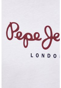 Pepe Jeans Longsleeve bawełniany Eggo Long kolor biały z nadrukiem. Okazja: na co dzień. Kolor: biały. Materiał: bawełna. Długość rękawa: długi rękaw. Wzór: nadruk. Styl: casual