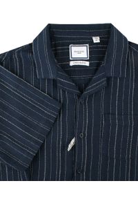 Letnia Koszula Weekendowa z Lnem - Brave Soul - Granat w Prążek. Okazja: na co dzień. Kolor: niebieski. Materiał: len, bawełna. Wzór: paski. Sezon: lato. Styl: casual #3