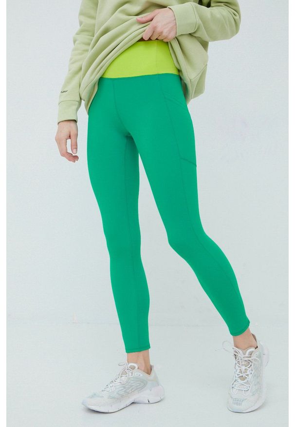 GAP legginsy damskie kolor zielony wzorzyste. Stan: podwyższony. Kolor: zielony. Materiał: skóra, materiał