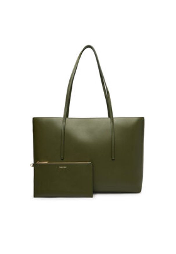 Calvin Klein Torebka Foil Logo Tote W/Pouch LV04F3274G Zielony. Kolor: zielony. Materiał: skórzane