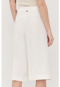 TwinSet - Twinset szorty z domieszką lnu damskie kolor biały gładkie high waist. Stan: podwyższony. Kolor: biały. Materiał: len. Wzór: gładki #3