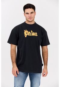 PALM ANGELS Czarny męski t-shirt Burning Logo Tee, Rozmiar L. Kolor: czarny. Materiał: bawełna. Długość rękawa: krótki rękaw. Długość: krótkie