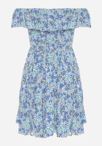 Born2be - Niebieska Sukienka z Bawełny Typu Hiszpanka z Falbankami w Kwiaty Aenne. Okazja: na imprezę, na spacer. Typ kołnierza: dekolt hiszpanka, kołnierz z falbankami. Kolor: niebieski. Materiał: bawełna. Wzór: kwiaty. Sezon: lato. Styl: elegancki #7