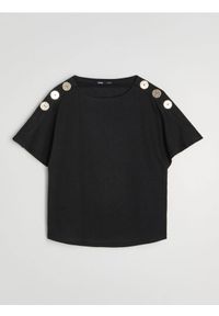Sinsay - Bluzka z ozdobnymi guzikami, z domieszką wiskozy - czarny. Kolor: czarny. Materiał: wiskoza