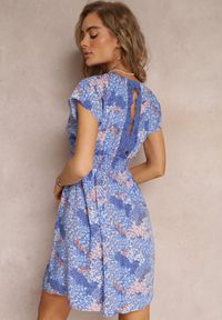 Renee - Niebieska Wiskozowa Sukienka Mini z Gumką w Talii i Wycięciem na Plecach Rafama. Kolor: niebieski. Materiał: wiskoza. Długość: mini #4