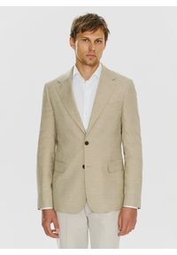 Pako Lorente - PAKO LORENTE – Beżowa marynarka z lnem. Kolor: niebieski, beżowy. Materiał: len. Wzór: gładki #1