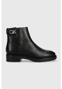 Calvin Klein botki skórzane Rubber Sole Ankle Boot damskie kolor czarny na płaskim obcasie. Nosek buta: okrągły. Kolor: czarny. Materiał: guma. Obcas: na obcasie. Wysokość obcasa: niski #1