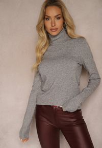 Renee - Szary Golf Sweterkowy z Domieszką Kaszmiru Zaivanna. Okazja: na spotkanie biznesowe, do pracy, na co dzień, na spacer. Typ kołnierza: golf. Kolor: szary. Materiał: kaszmir. Sezon: jesień. Styl: klasyczny, biznesowy, casual, elegancki