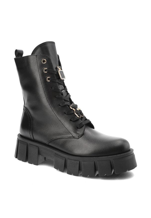 Czarne Botki CheBello Modne Skórzane Buty Damskie. Okazja: na spotkanie biznesowe. Kolor: czarny. Materiał: skóra. Sezon: jesień, wiosna. Styl: klasyczny, elegancki, biznesowy