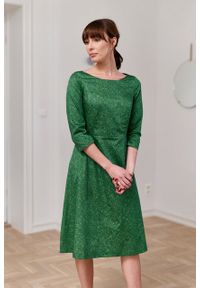 Marie Zélie - Sukienka Asteria Idella zielona. Kolor: zielony. Materiał: bawełna, skóra, materiał. Wzór: gładki. Typ sukienki: trapezowe. Styl: klasyczny #6