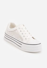 Born2be - Białe Trampki na Platformie z Koronkowymi Wstawkami Euphiera. Okazja: na co dzień. Kolor: biały. Materiał: koronka. Obcas: na platformie. Styl: casual #4