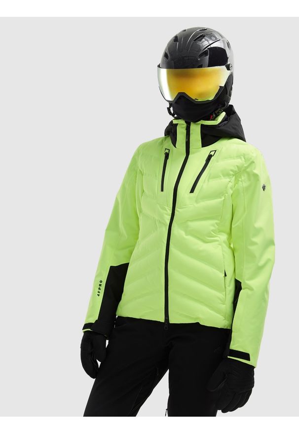 4f - Kurtka narciarska 4FPro membrana Dermizax 20000 damska - żółta. Kolor: żółty. Materiał: neopren, poliester, mesh. Technologia: Dermizax. Sezon: zima. Sport: narciarstwo