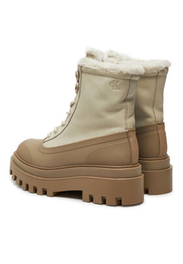 Calvin Klein Jeans Trapery Flatform Lace Up Boot Padded YW0YW01557 Beżowy. Kolor: beżowy. Materiał: skóra
