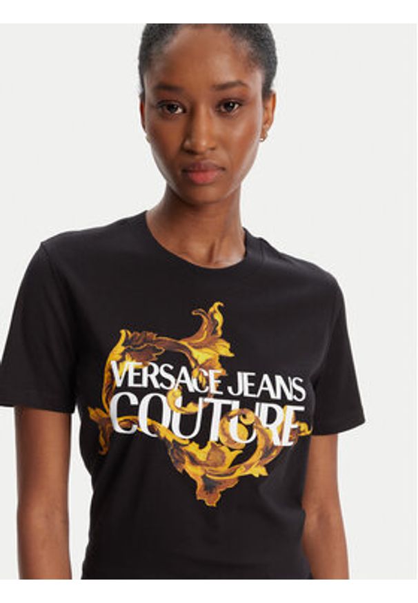 Versace Jeans Couture T-Shirt 79HAHE06 CJ00E Czarny Regular Fit. Kolor: czarny. Materiał: bawełna