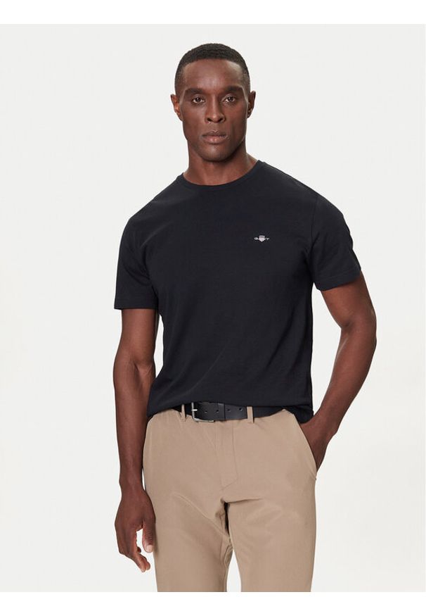 GANT - Gant T-Shirt 2004080 Czarny Regular Fit. Kolor: czarny. Materiał: bawełna