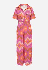 Born2be - Fioletowo-Pomarańczowy Długi Kombinezon Koszulowy z Wiązanym Paskiem i Gumką w Talii Tariony. Kolor: fioletowy. Długość: długie #7