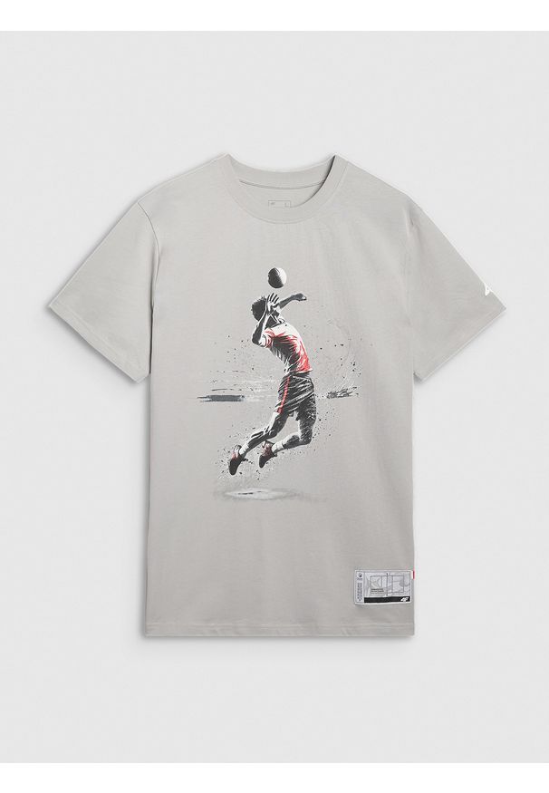4f - 4F T-shirt regular z nadrukiem męski - szary XXL. Okazja: na co dzień. Kolor: szary. Materiał: bawełna, jersey, materiał. Długość rękawa: krótki rękaw. Długość: krótkie. Wzór: nadruk. Styl: sportowy, klasyczny, casual