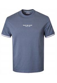 Klasyczny T-Shirt z Logo - Pako Jeans - Stalowo-Niebieski. Okazja: na co dzień. Kolor: niebieski. Materiał: bawełna. Wzór: nadruk. Styl: klasyczny #1