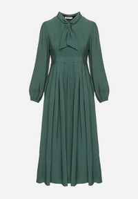 Born2be - Zielona Wiskozowa Plisowana Sukienka z Wiązaniem Asorrise. Okazja: na co dzień. Kolor: zielony. Materiał: wiskoza. Styl: casual, elegancki