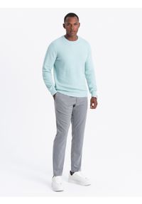 Ombre Clothing - Melanżowy męski sweter ze strukturalnej dzianiny – miętowy V1 - Rozmiar: L. Okazja: na co dzień. Kolor: miętowy. Materiał: dzianina. Wzór: melanż. Styl: casual
