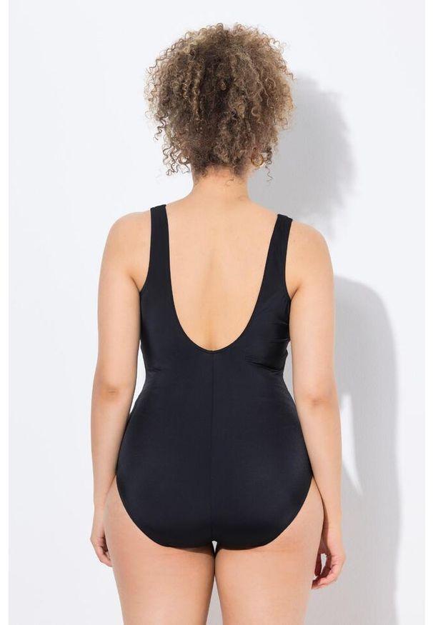 ULLA POPKEN - Damski Strój kąpielowy barok miękkie miseczki głęboki dekolt w serek. Kolekcja: plus size. Kolor: czarny. Materiał: poliester, elastan, poliamid, materiał