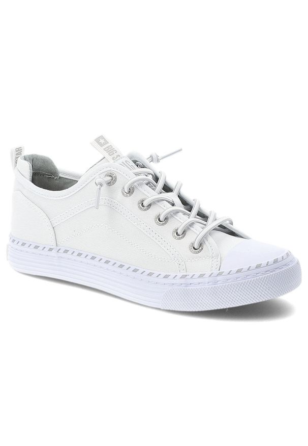 Big-Star - Trampki damskie Big Star, tekstylna cholewka sznurowany fason klasyczna biała gumowa podeszwa minimalistyczny design, białe, TT274388. Okazja: na co dzień. Zapięcie: sznurówki. Kolor: biały. Materiał: guma. Szerokość cholewki: normalna. Sezon: lato. Styl: klasyczny