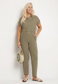 Born2be - Zielone Spodnie o Prostym Kroju z Gumką w Talii Filavia. Okazja: na co dzień. Kolor: zielony. Styl: sportowy, elegancki, casual #3