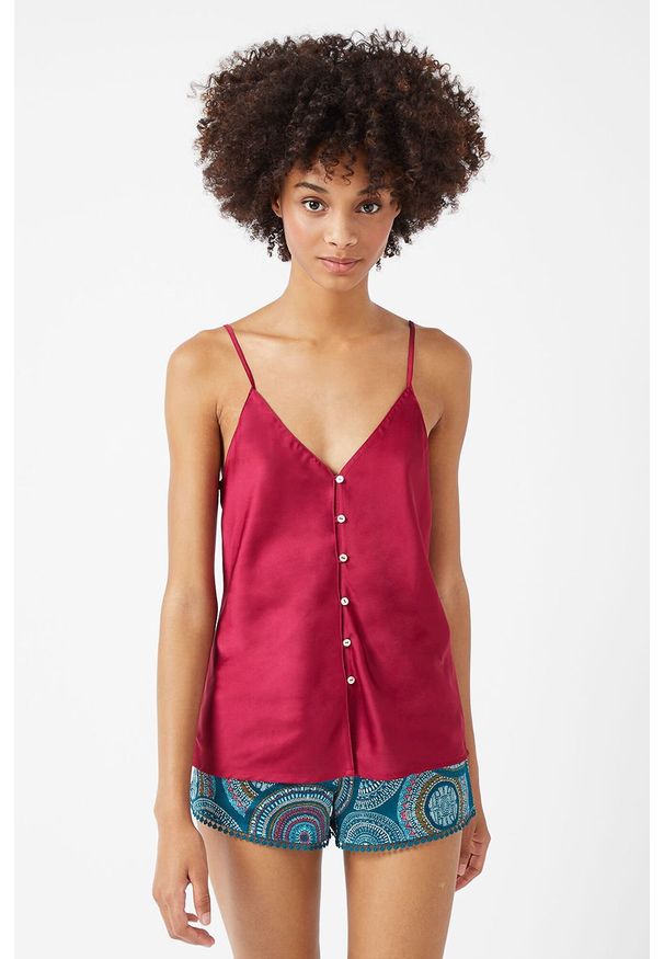 Etam - Top piżamowy Gigo. Kolor: różowy. Materiał: tkanina, poliester, satyna. Wzór: gładki