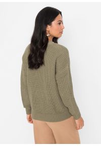 Sweter rozpinany oversize bonprix oliwkowy. Kolor: zielony #3