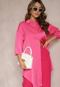 Renee - Różowa Gładka Koszula na Guziki Daphrae. Kolor: różowy. Materiał: materiał. Wzór: gładki #1