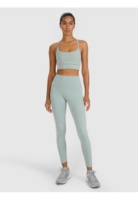 4f - 4F Legginsy treningowe szybkoschnące damskie - zielone XS. Stan: podwyższony. Kolor: zielony. Materiał: dzianina, materiał, syntetyk, włókno, elastan. Wzór: gładki, ze splotem. Sport: fitness