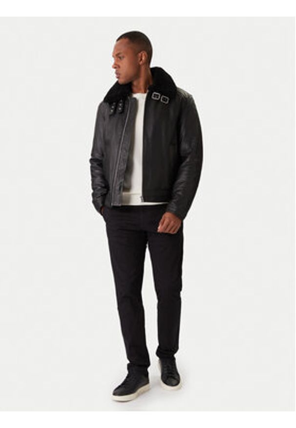 BOSS Kurtka skórzana H-Mupablo 50540917 Czarny Regular Fit. Kolor: czarny. Materiał: skóra