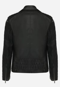 Born2be - Czarna Motocyklowa Kurtka Ramoneska z Imitacji Skóry z Zasuwanymi Kieszeniami Wrassa. Kolor: czarny. Materiał: skóra. Styl: elegancki #6