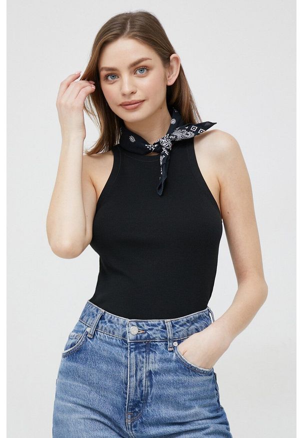 Polo Ralph Lauren top bawełniany kolor czarny. Typ kołnierza: polo. Kolor: czarny. Materiał: bawełna