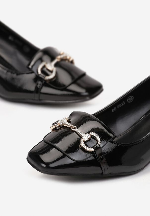Renee - Czarne Czółenka z Klamerką w Cyrkonie na Słupku Viokha. Kolor: czarny. Obcas: na słupku. Styl: elegancki