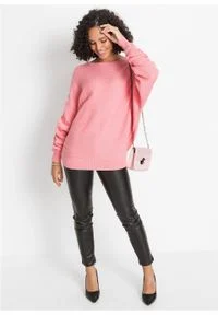 Sweter z marszczonymi rękawami bonprix pastelowy jasnoróżowy. Kolor: różowy #2