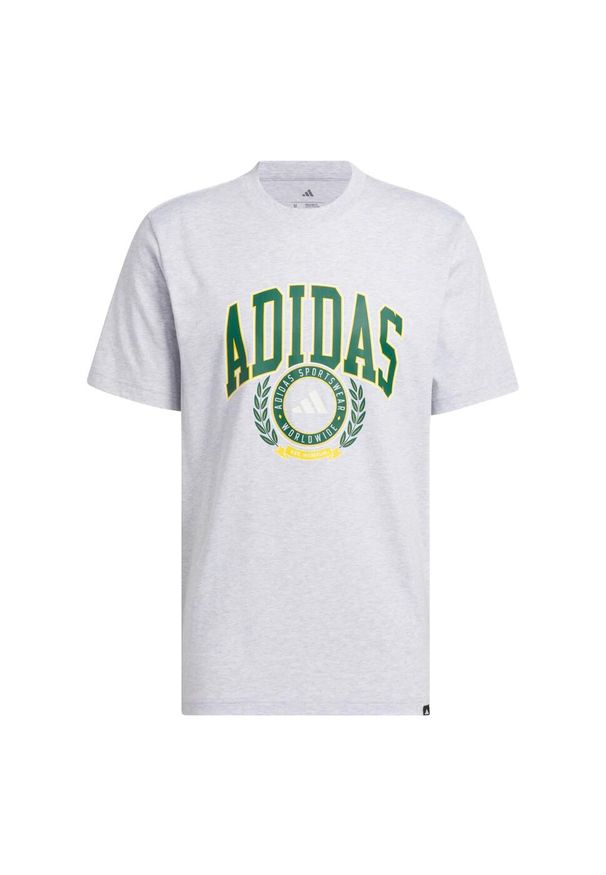 Adidas - Koszulka z grafiką Varsity Crest. Kolor: szary