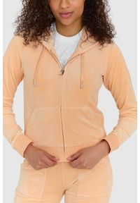 Juicy Couture - JUICY COUTURE Klasyczna welurowa rozpinana bluza damska dresowa robertson, Rozmiar M. Kolor: pomarańczowy. Materiał: dresówka, welur. Styl: klasyczny