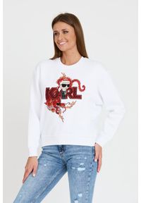 Karl Lagerfeld - KARL LAGERFELD Biała damska bluza ikonik lny, Rozmiar S. Kolor: biały. Materiał: len. Wzór: haft