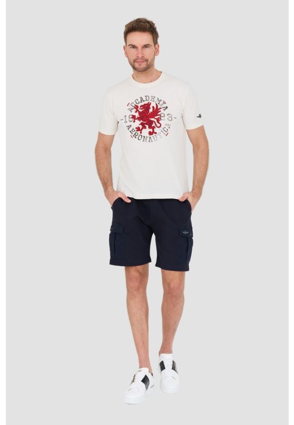 Aeronautica Militare - AERONAUTICA MILITARE Beżowy bawełniany męski t-shirt M.C., Rozmiar M. Kolor: beżowy. Materiał: bawełna