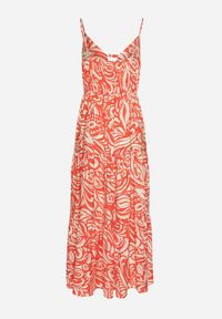 Born2be - Pomarańczowa Sukienka z Bawełną i Wiskozą na Cienkich Ramiączkach z Regulacją z Paskiem Dimite. Kolor: pomarańczowy. Materiał: wiskoza, bawełna. Długość rękawa: na ramiączkach. Wzór: aplikacja. Styl: klasyczny #2